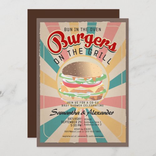 Retro Bun On The Oven Burger BBQ CO_ED Baby Shower Invitation