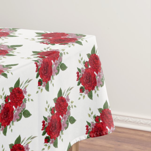 Retro Bunch of Flowers, Red Roses Tablecloth (In Situ)