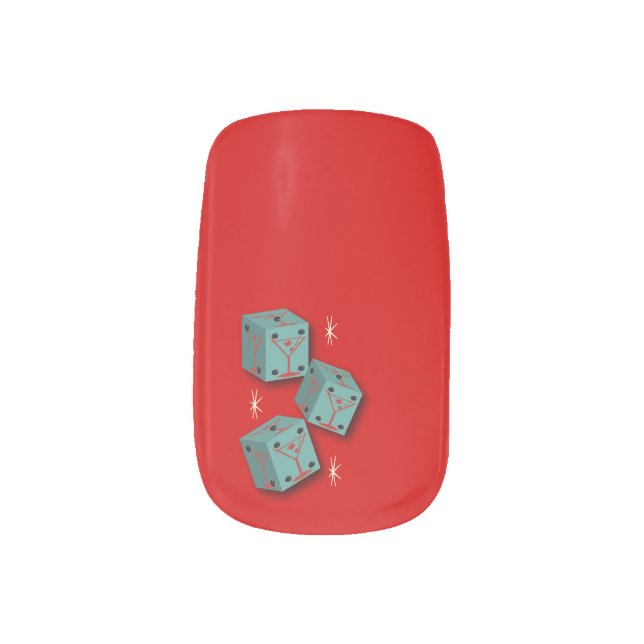 Retro Bunco Dice with Martini Glass Minx Nail Wraps (Right Thumb)