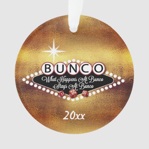 Retro Bunco Faux Gold Funny What Happens Ornament