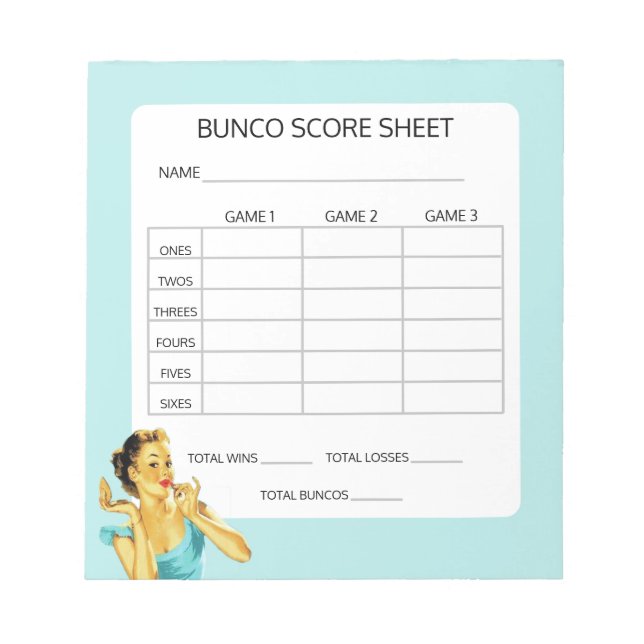Retro Bunco Game Score Pad (Front)