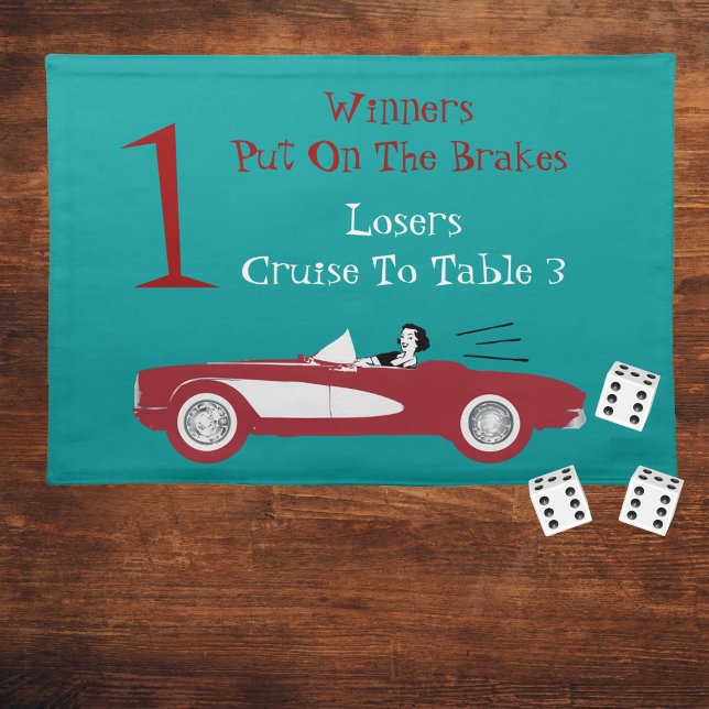 Retro Bunco Red Convertible Table Card #1 Dice Cloth Placemat (Fun Bunco Game Table Top Mat. Roll the dice and get those Bunco's.)