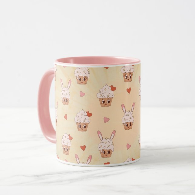 Retro Bunny Cupcakes Pattern Mug (Front Left)