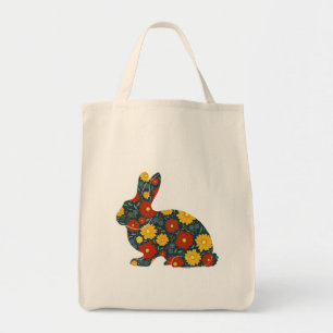 Retro bunny rabbit and flowers tote bag