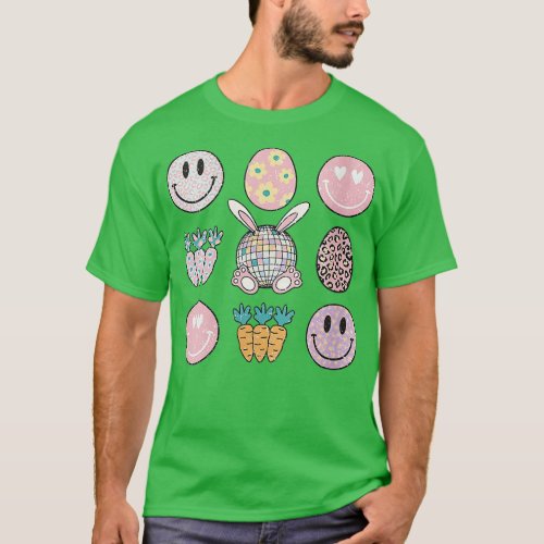 Retro Bunny Smile Disco Eggs rot Happy Easter Day T_Shirt