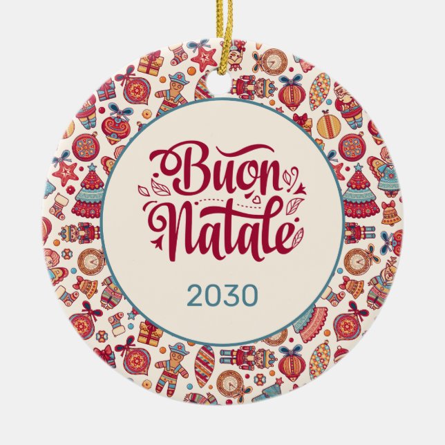 Retro Buon Natale Personalized Ceramic Ornament (Front)
