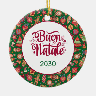 Retro Buon Natale Personalized Ceramic Ornament