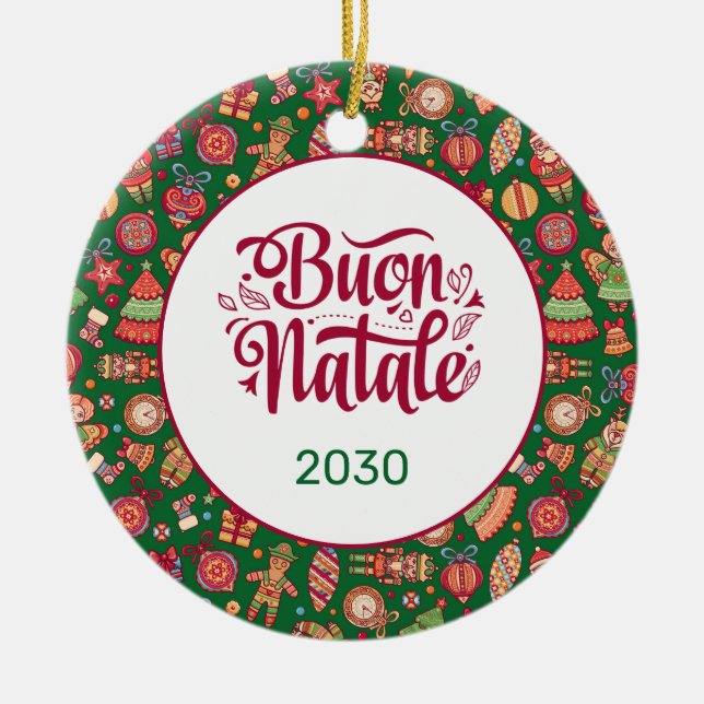 Retro Buon Natale Personalized Ceramic Ornament (Front)