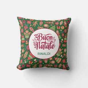 Retro Buon Natale Personalized Throw Pillow