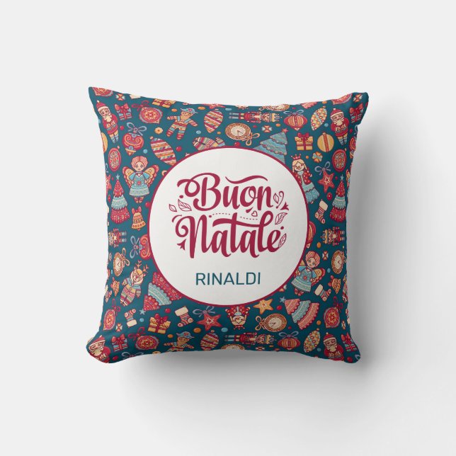Retro Buon Natale Throw Pillow (Front)