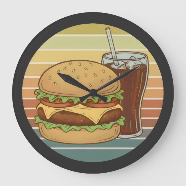 Retro burger and cola. large clock (Front)