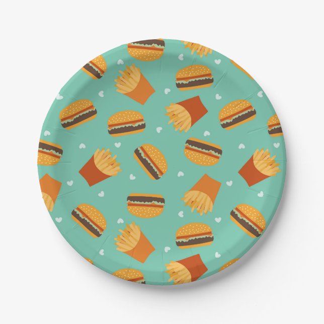 Retro Burger and Fries Paper Plates (Front)