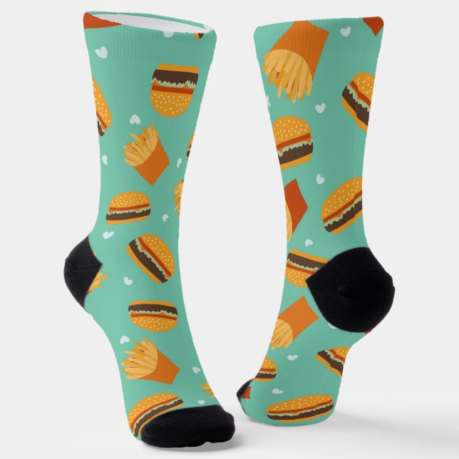 Retro Burger and Fries Socks (Angled)