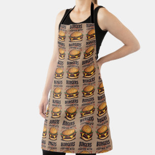 Retro Burger Lover Vintage Typography Food Art Apron