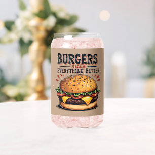Retro Burger Lover Vintage Typography Food Art Can Glass