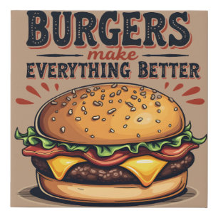 Retro Burger Lover Vintage Typography Food Art Faux Canvas Print
