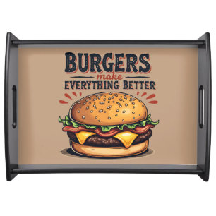 Retro Burger Lover Vintage Typography Food Art Serving Tray