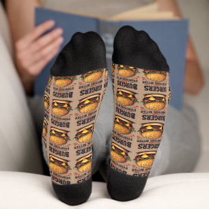 Retro Burger Lover Vintage Typography Food Art Socks