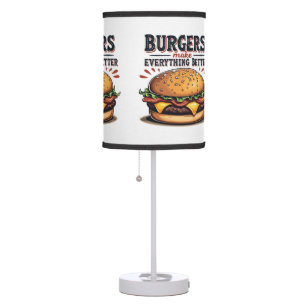 Retro Burger Lover Vintage Typography Food Art Table Lamp