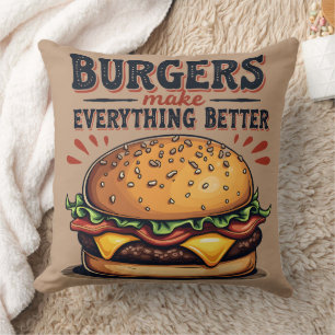 Retro Burger Lover Vintage Typography Food Art Throw Pillow