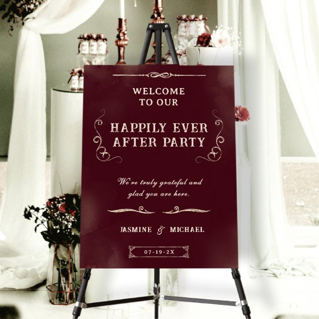 Retro Burgundy and Ivory Happily Ever After Party  Foam Board (Creator Uploaded)