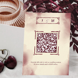 Retro Burgundy and Ivory Wedding Website QR Code  Enclosure Card