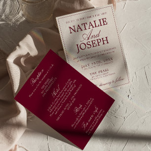 Retro Burgundy Cream Old Money All In One Wedding Invitation