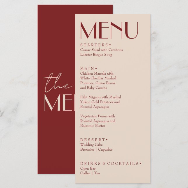 Retro Burgundy Cream Old Money Fancy Wedding Menu (Front/Back)
