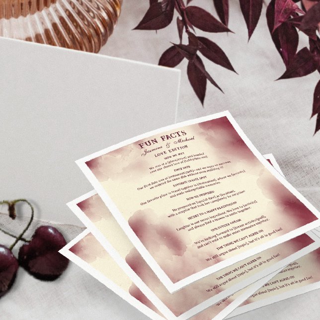 Retro Burgundy Elegant Ivory Wedding Fun Facts   Napkins (Creator Uploaded)