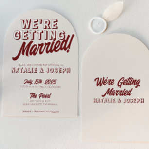 Retro Burgundy Funky Bold Arched Unique Wedding Invitation