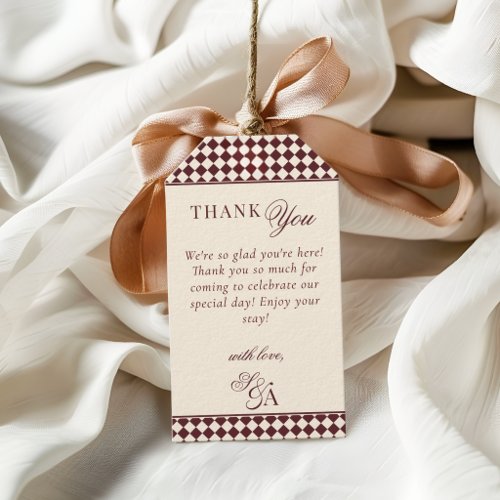 Retro Burgundy & Ivory Old Money Wedding Thank You Gift Tags