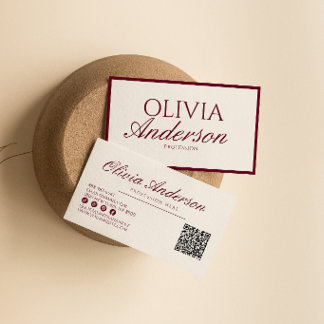 Retro Burgundy Luxury Old Money QR Code Trendy Business Card