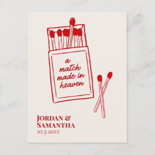 Retro Burgundy Match Made in Heaven Save the Date Postcard