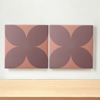 Retro Burgundy Terracotta Floral Petal Mid Century Ceramic Tile