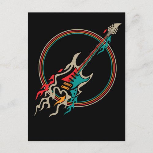 Retro Burning Guitar Rock and Roll Music Postcard