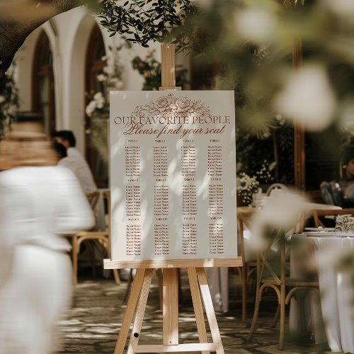 Retro Burnt Orang Old Money Wedding Seating Charts Foam Board