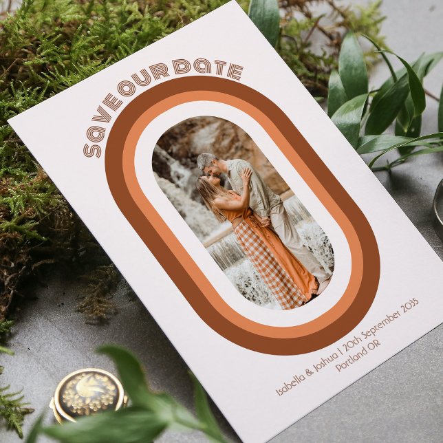 Retro Burnt Orange Arch Photo Save Our Date   Invitation (Creator Uploaded)