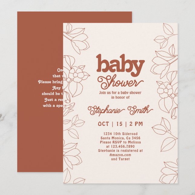 Retro Burnt Orange Baby Shower Invitation (Front/Back)