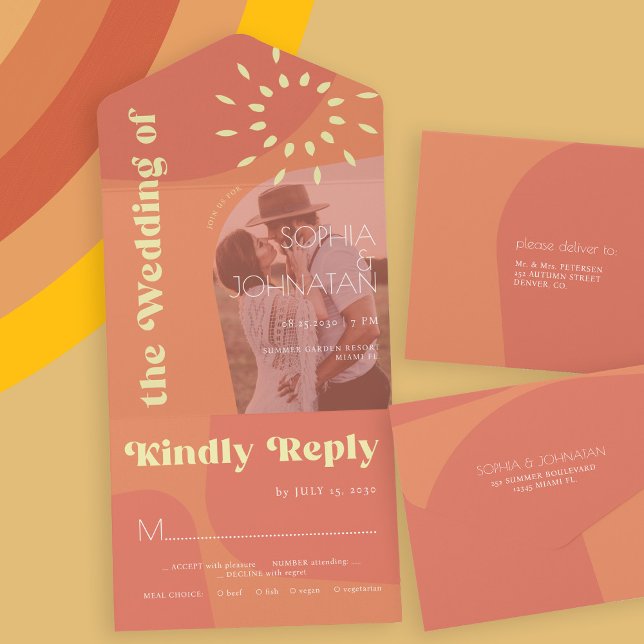 Retro burnt orange bold PHOTO rsvp wedding All In One Invitation (Creator Uploaded)