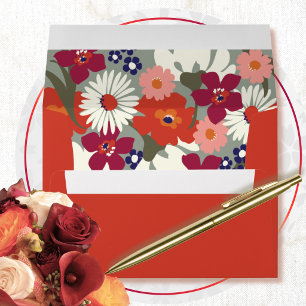 Retro Burnt Orange Colorful Autumn Floral Wedding Envelope