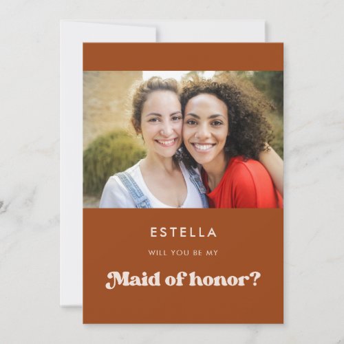 Retro burnt orange Maid of Honor proposal card