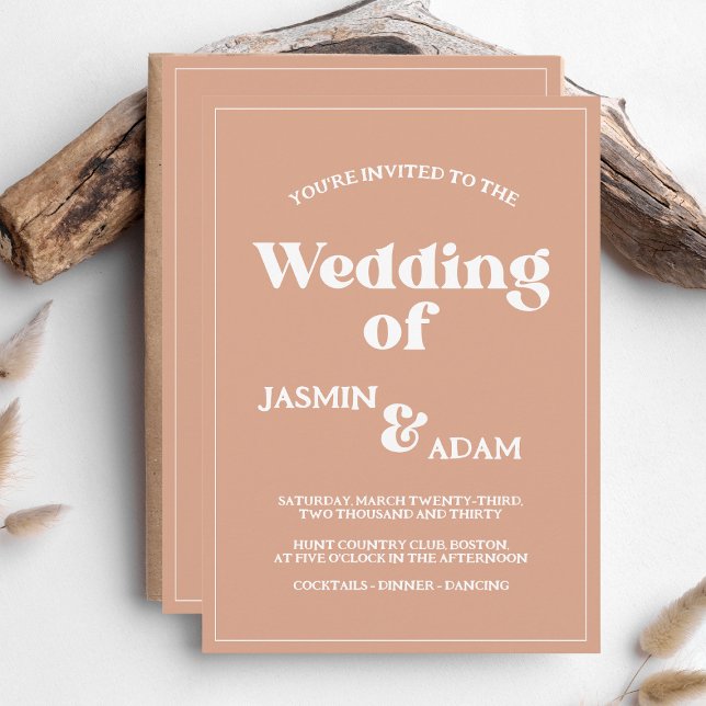 Retro Burnt Orange Minimal 70s Wedding Invitation (Creator Uploaded)