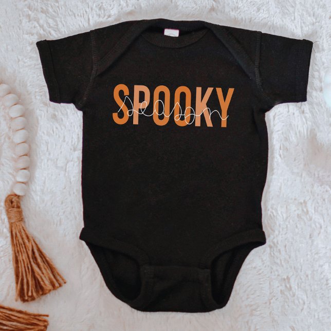 Retro Burnt Orange Spooky Season Halloween Fall Baby Bodysuit (Creator Uploaded)