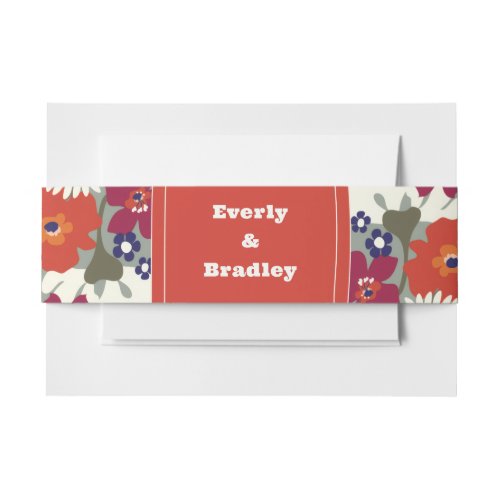Retro Burnt Orange Summer Autumn Floral Wedding Invitation Belly Band