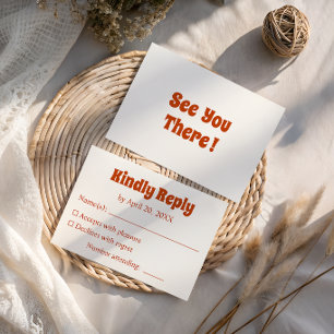 Retro Burnt Orange Typography Wedding RSVP Card
