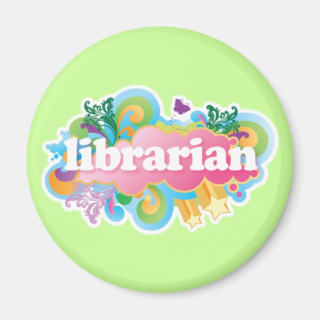 Retro Burst Colorful Librarian Gift Magnet (Front)