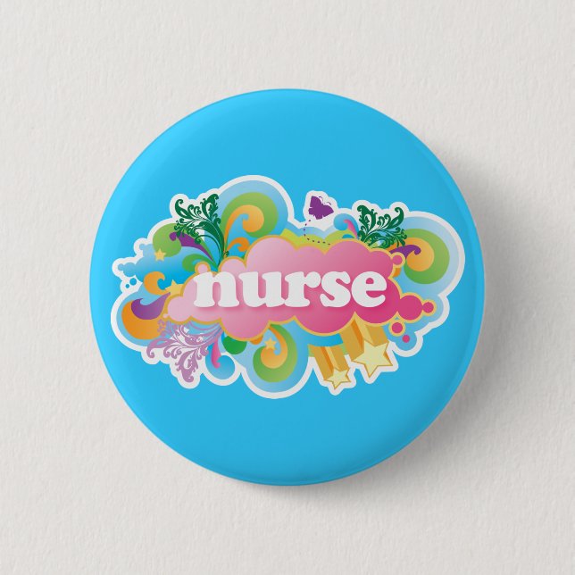 Retro Burst NURSE Gift Pinback Button (Front)