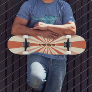 Retro Burst Terracotta Custom Personalized Name Skateboard