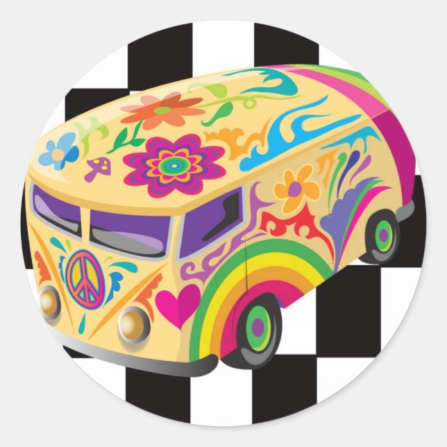 Retro Bus Classic Round Sticker (Front)