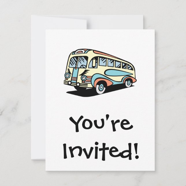 retro bus motor coach invitation (Front)